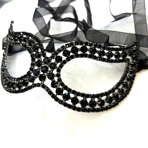 Black Rhinestone Jeweled Metal Harlequin Facemask NWT NOS - Picture 4 of 15